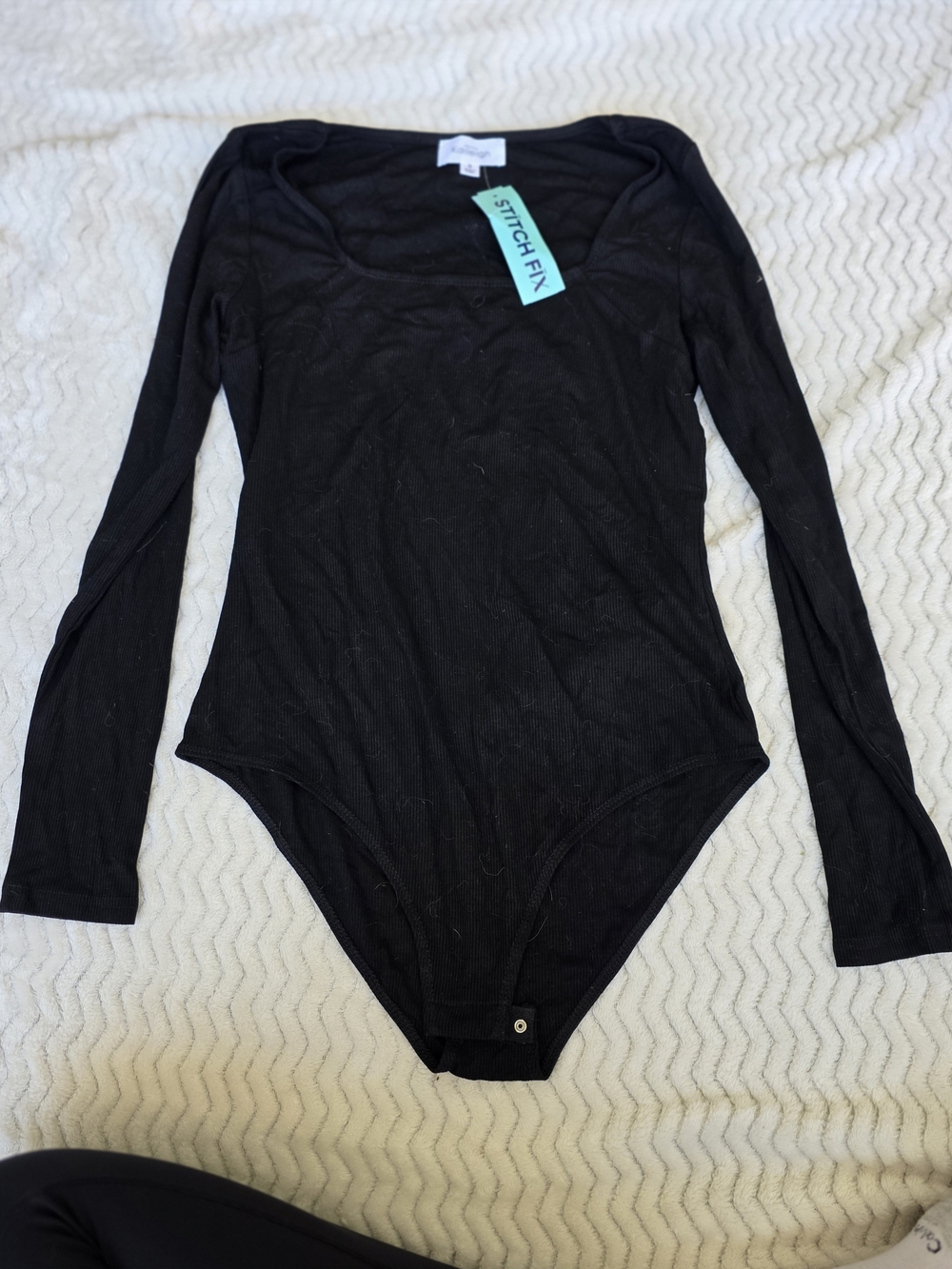 Kaileigh Black Ribbed Long-Sleeve Scoop-Neck Bodysuit